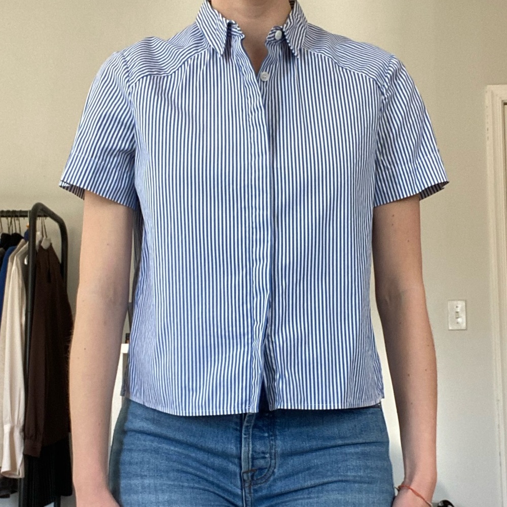 Striped Alice and Olivia Short Sleeve Blouse
